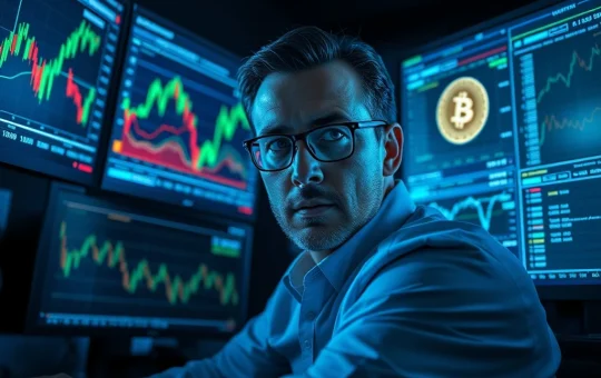 A trader analyzes Bitcoin price charts and on-chain data showing liquidation clusters.