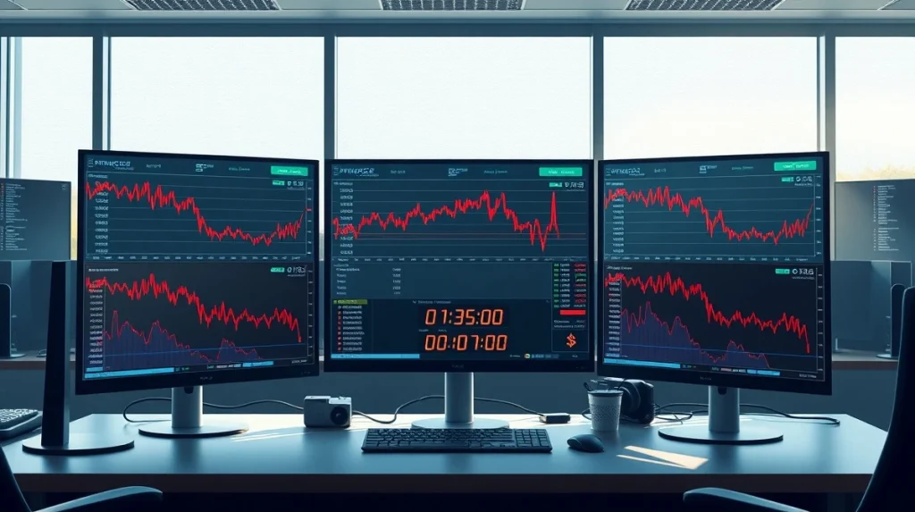 Bitcoin options expiry creates market volatility with trading desk monitoring price charts