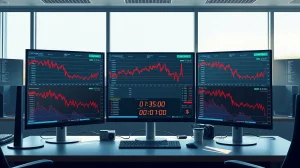 Bitcoin options expiry creates market volatility with trading desk monitoring price charts