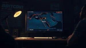 Bitcoin price chart analysis amid geopolitical tensions in Strait of Hormuz.