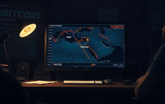 Bitcoin price chart analysis amid geopolitical tensions in Strait of Hormuz.
