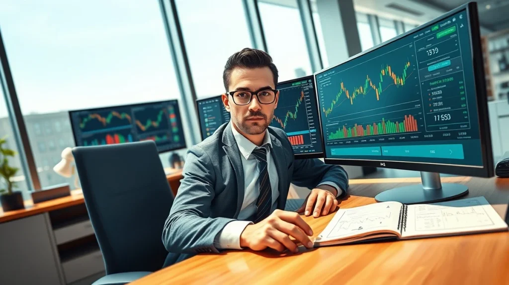 Financial analyst monitoring Bitcoin price charts and cryptocurrency market data during volatile trading period