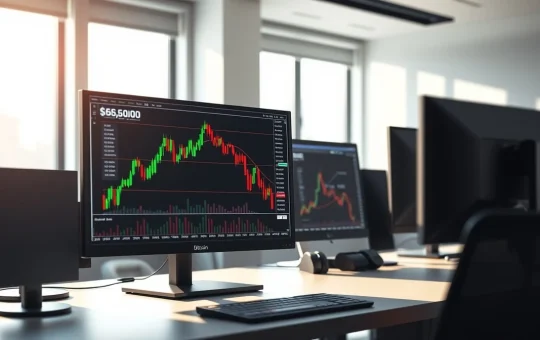 Bitcoin price chart analysis showing market volatility and trading signals below $66,000 level