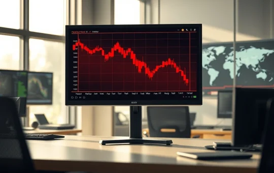 Bitcoin price decline analysis showing downward trending cryptocurrency market charts on trading monitors