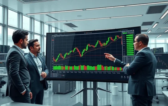 Financial analysts monitoring Bitcoin price charts and technical indicators for weekly cryptocurrency market forecast