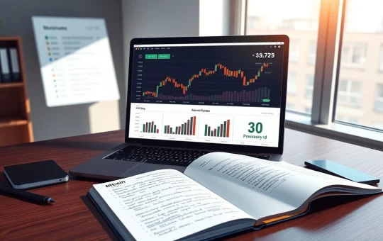 Financial analyst monitoring Bitcoin and cryptocurrency market data on professional trading desk