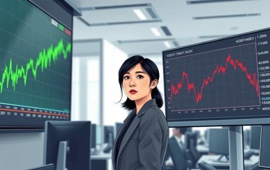 Analyst monitors Bitcoin price stability alongside crashing South Korea KOSPI stock index chart.