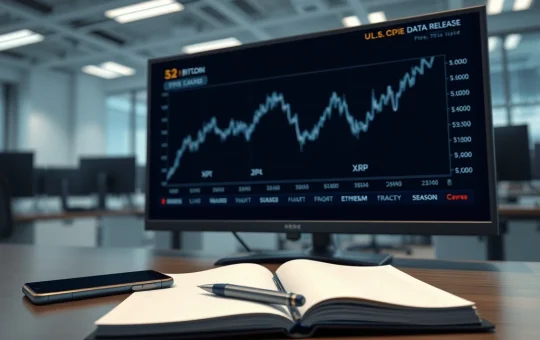 Analyst screen showing Bitcoin, Ethereum, and XRP price charts ahead of U.S. CPI inflation data release.