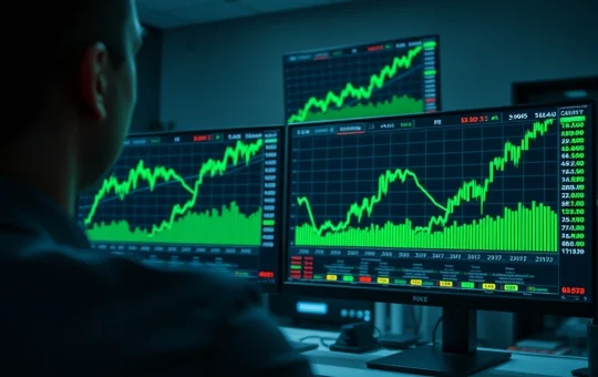 Financial dashboard showing cryptocurrency price charts surging upward during a market rally.