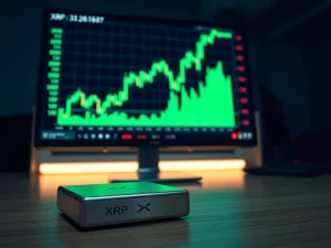 Trading terminal screen showing a sharp upward trend in XRP price and volume charts on Bitrue exchange.