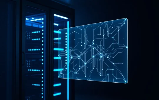 BlackRock Bitcoin assets secure data center with blockchain transaction visualization