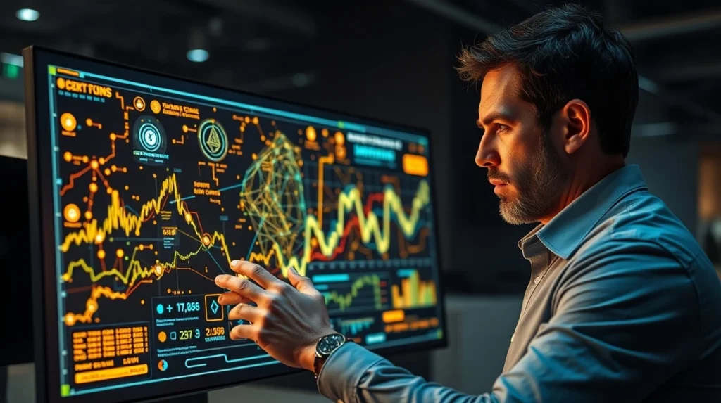 Analyst reviews Blazpay crypto presale data on a digital interface.