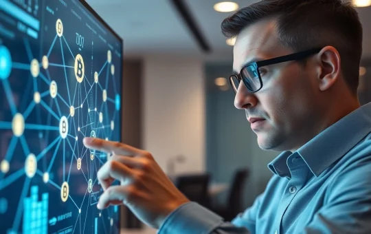 Professional investor analyzing the Blazpay DeFi token presale details on a digital interface.