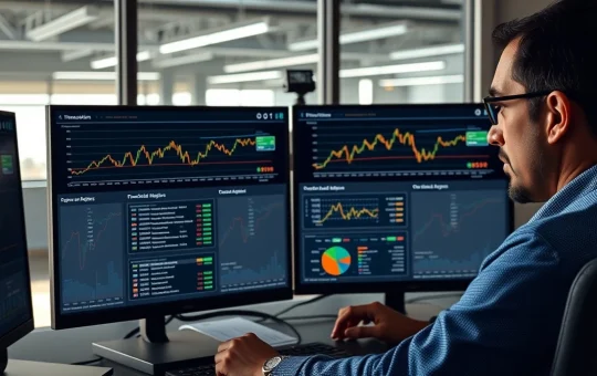 Analyst reviewing blockchain presale data and tokenomics on computer monitors