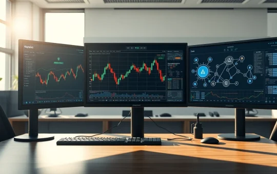Professional cryptocurrency trading desk analyzing BNB price charts and blockchain market data in March 2026