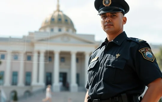 Brazilian law enforcement officer analyzing cryptocurrency transactions for public security funding under new legislation