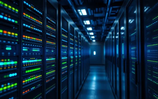 Server racks in a data center representing CryptoNewsInsights data availability infrastructure.