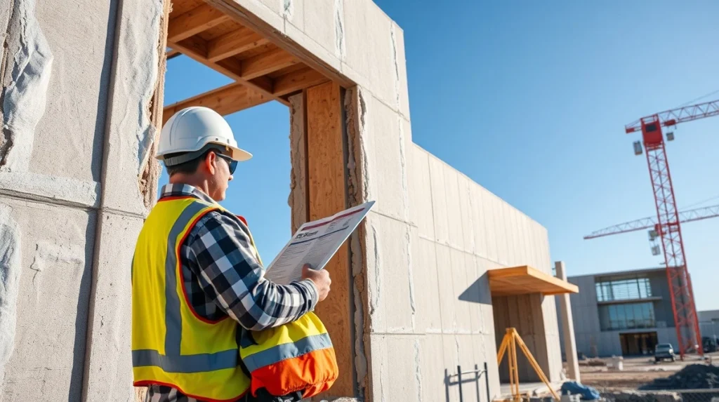 Construction worker examining exterior wall insulation for California Title 24 6th Edition compliance