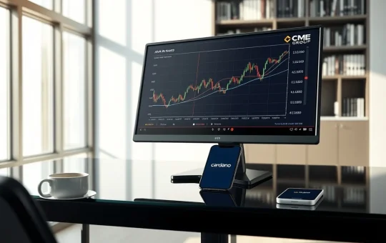 Cardano ADA price chart on CME Group trading terminal showing institutional adoption milestone February 2026