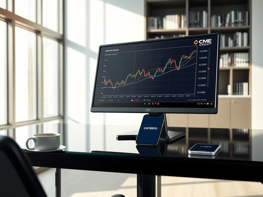 Cardano ADA price chart on CME Group trading terminal showing institutional adoption milestone February 2026