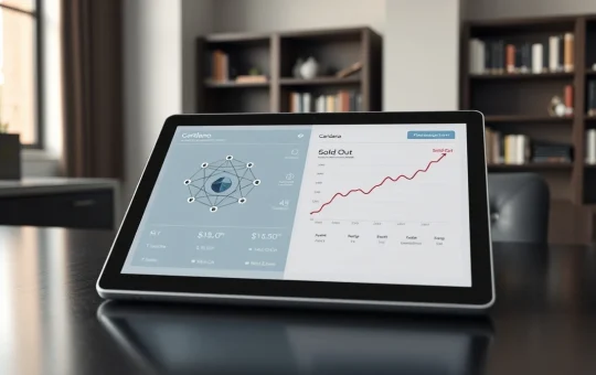 Digital dashboard showing Cardano network analytics and Taurox presale completion data for cryptocurrency market analysis.