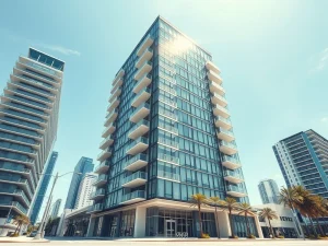 Modern building with blockchain overlay representing Grant Cardone's real estate tokenization.