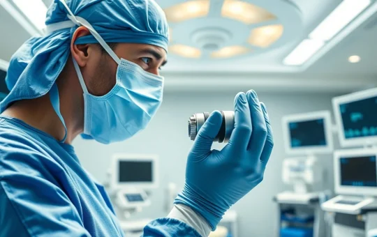 Neurosurgeon adjusting a programmable cerebrospinal fluid shunt valve during surgery.