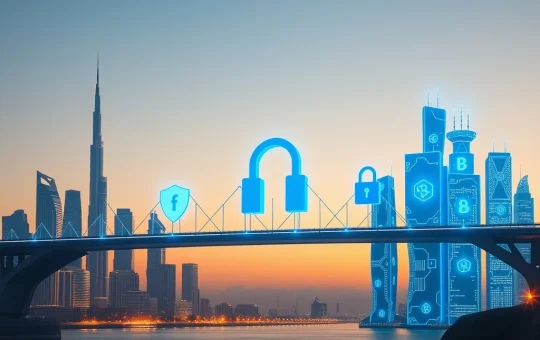 Chainlink CCIP secure digital bridge connecting traditional finance to blockchain tokenization in the MENA region.