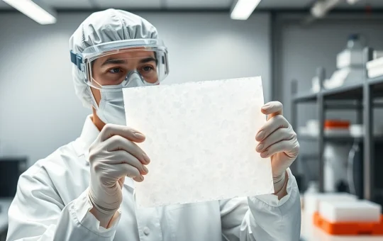 Laboratory technician examining advanced aerogel insulation material for industrial gas membrane applications