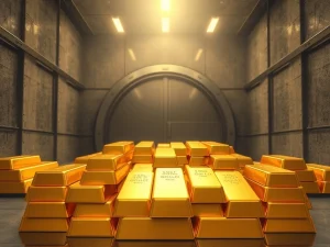 Gold bullion bars in China's central bank reserves during geopolitical tensions with US and Iran.