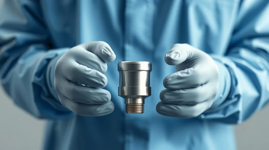 Surgeon evaluating a titanium knee orthopedic implant in surgical setting