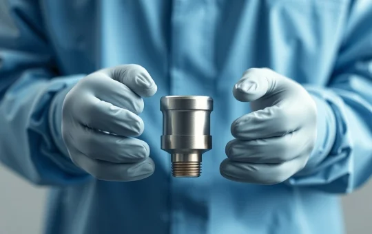 Surgeon evaluating a titanium knee orthopedic implant in surgical setting