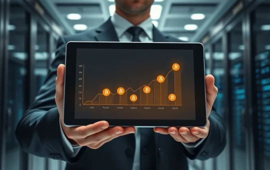 Banker analyzing a tablet showing eight cryptocurrency logos, signaling bank crypto investments before Clarity Act passage.