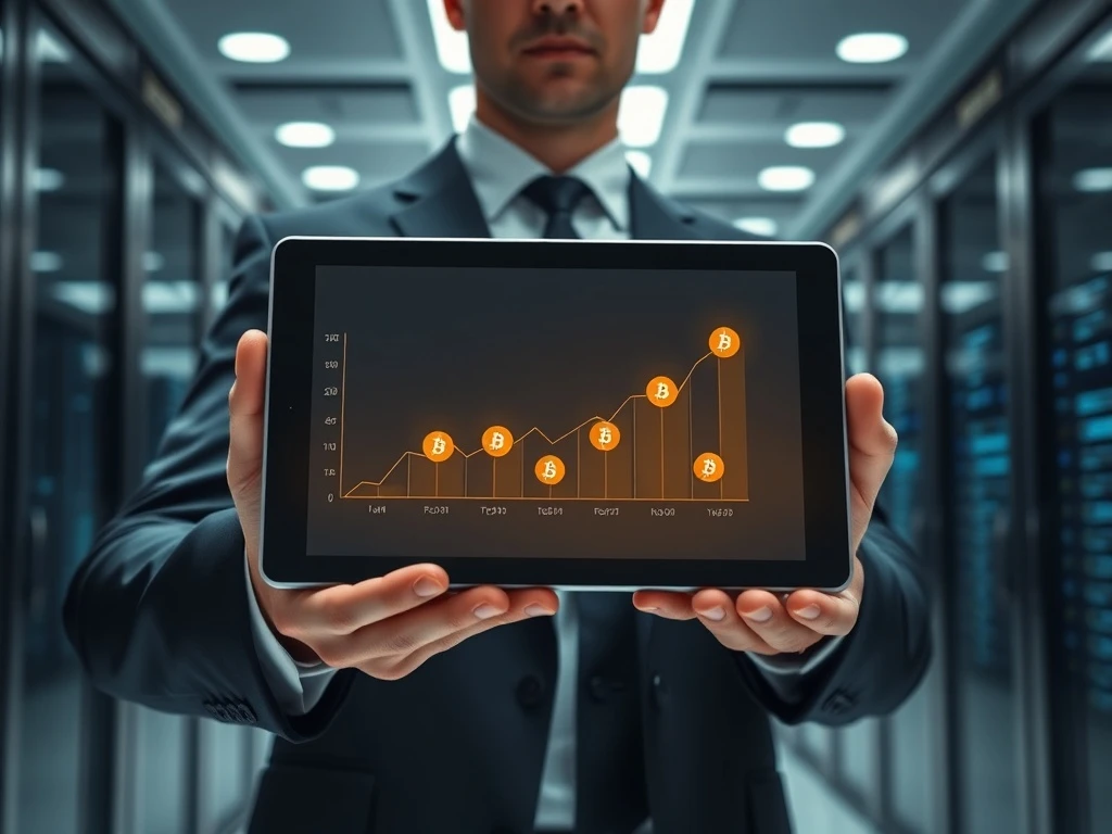 Banker analyzing a tablet showing eight cryptocurrency logos, signaling bank crypto investments before Clarity Act passage.
