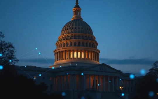 U.S. Capitol with blockchain network overlay representing the Clarity Act crypto legislation