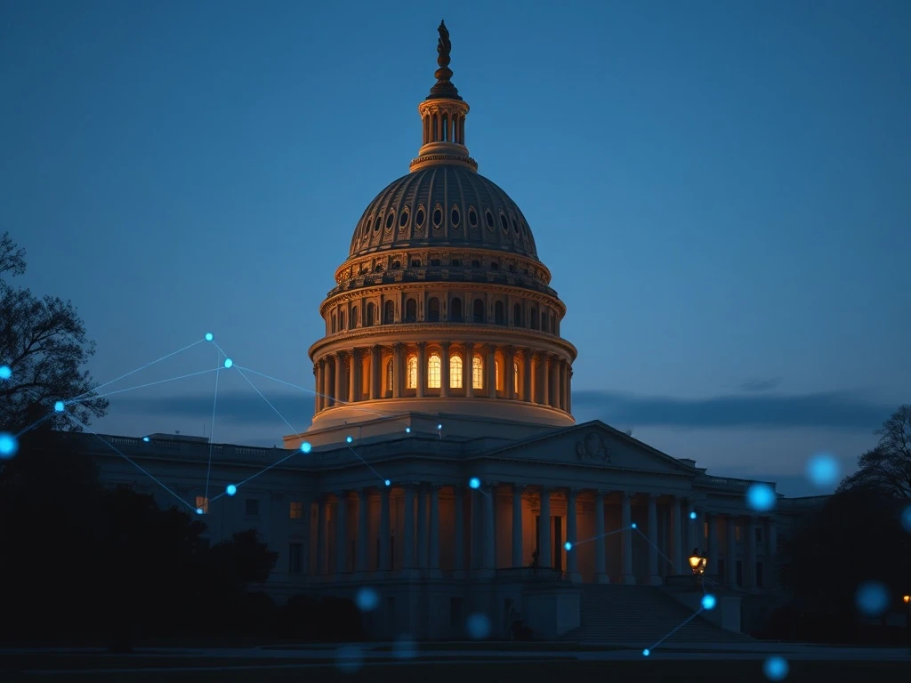 U.S. Capitol with blockchain network overlay representing the Clarity Act crypto legislation