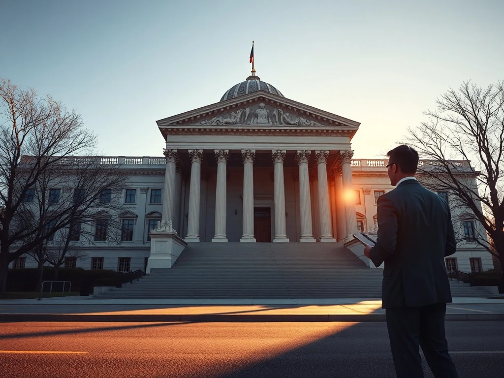 U.S. CLARITY Act delayed as banks oppose stablecoin rewards provisions outside a Washington D.C. government building.