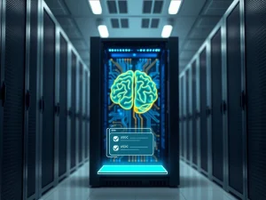 AI server processing cryptocurrency transactions with a stablecoin wallet interface, representing Coinbase's autonomous agent announcement.