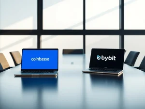 Editorial image symbolizing strategic talks between Coinbase and Bybit exchanges.