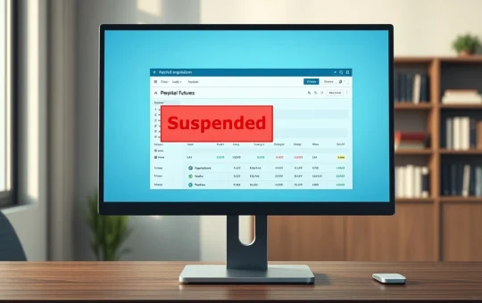 Coinbase perpetual futures contracts suspension notification on a trading desk monitor