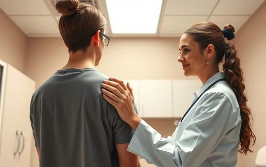 Medical professional examining a teenage patient following FDA approval of COSENTYX for pediatric hidradenitis suppurativa.