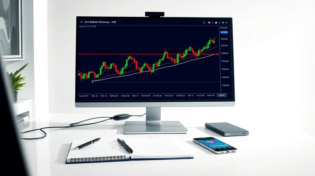 Analyst's screen showing a crypto chart with a bullish divergence pattern signaling potential market recovery.