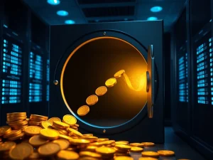 Visual metaphor for $1 billion flowing into cryptocurrency investment funds and Bitcoin.