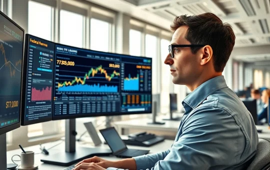 Financial analyst monitoring cryptocurrency markets and Federal Reserve data for investment decisions
