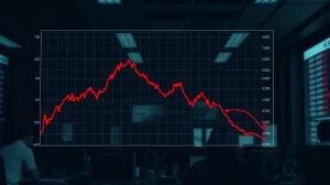 Chart showing steep Bitcoin price decline during $450 million crypto liquidation event.