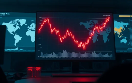 Crypto market crash dashboard showing Bitcoin's sharp price decline amid geopolitical tensions.