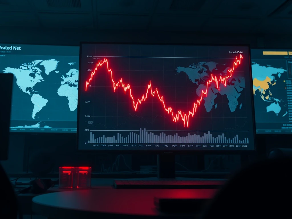 Crypto market crash dashboard showing Bitcoin's sharp price decline amid geopolitical tensions.