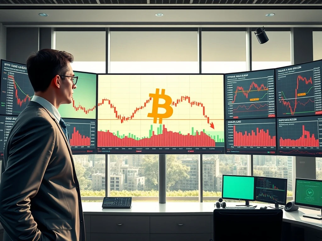 Financial analyst examines cryptocurrency market crash data with Bitcoin and XRP price charts