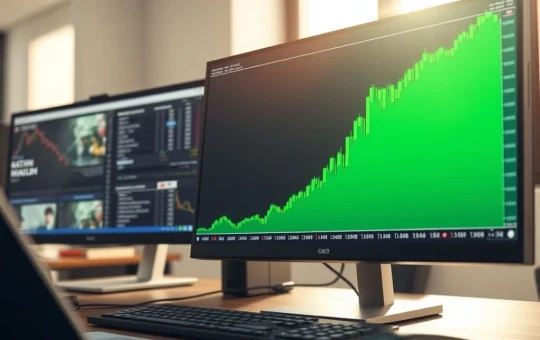 Analysis of today's cryptocurrency market surge showing an upward-trending price chart on a financial monitor.