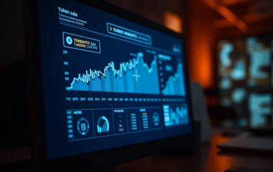 Analytics dashboard showing crypto presale data and user growth metrics on a digital screen.